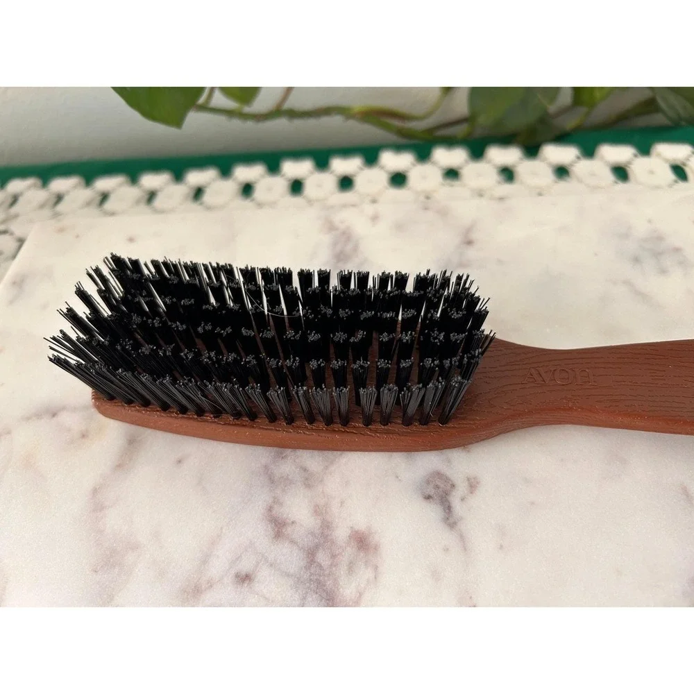 Vintage Avon Hairbrush Faux Wood Grain Brown Synthetic Bristle Grooming Tool 9